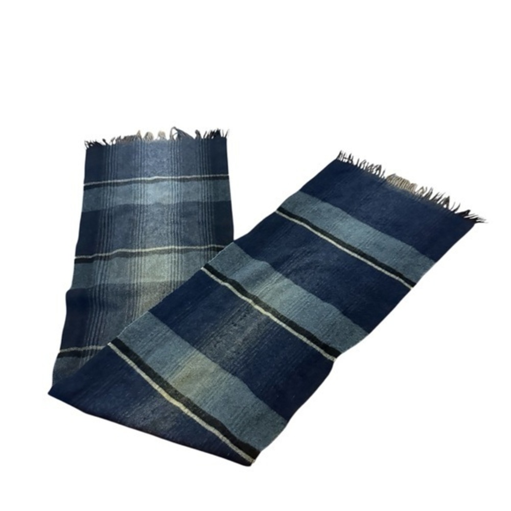 Striped Pendleton-Inspired Wool Scarf – Blue Plaid – Unbranded